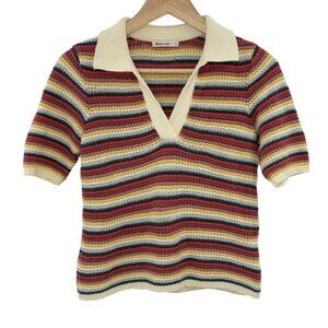 Marine Layer Spencer Polo Sweater Sz Small Cotton Sustainable Rainbow Hippie